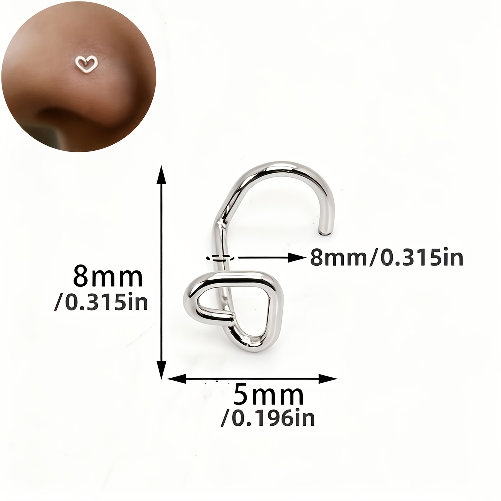 3pcs Elegant 20G Minimalist Heart Stainless Steel Nose Stud Ring